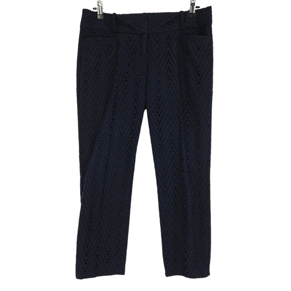 The Limited Drew Fit Pants Navy Blue Eyelet Mid Rise Straight Ankle